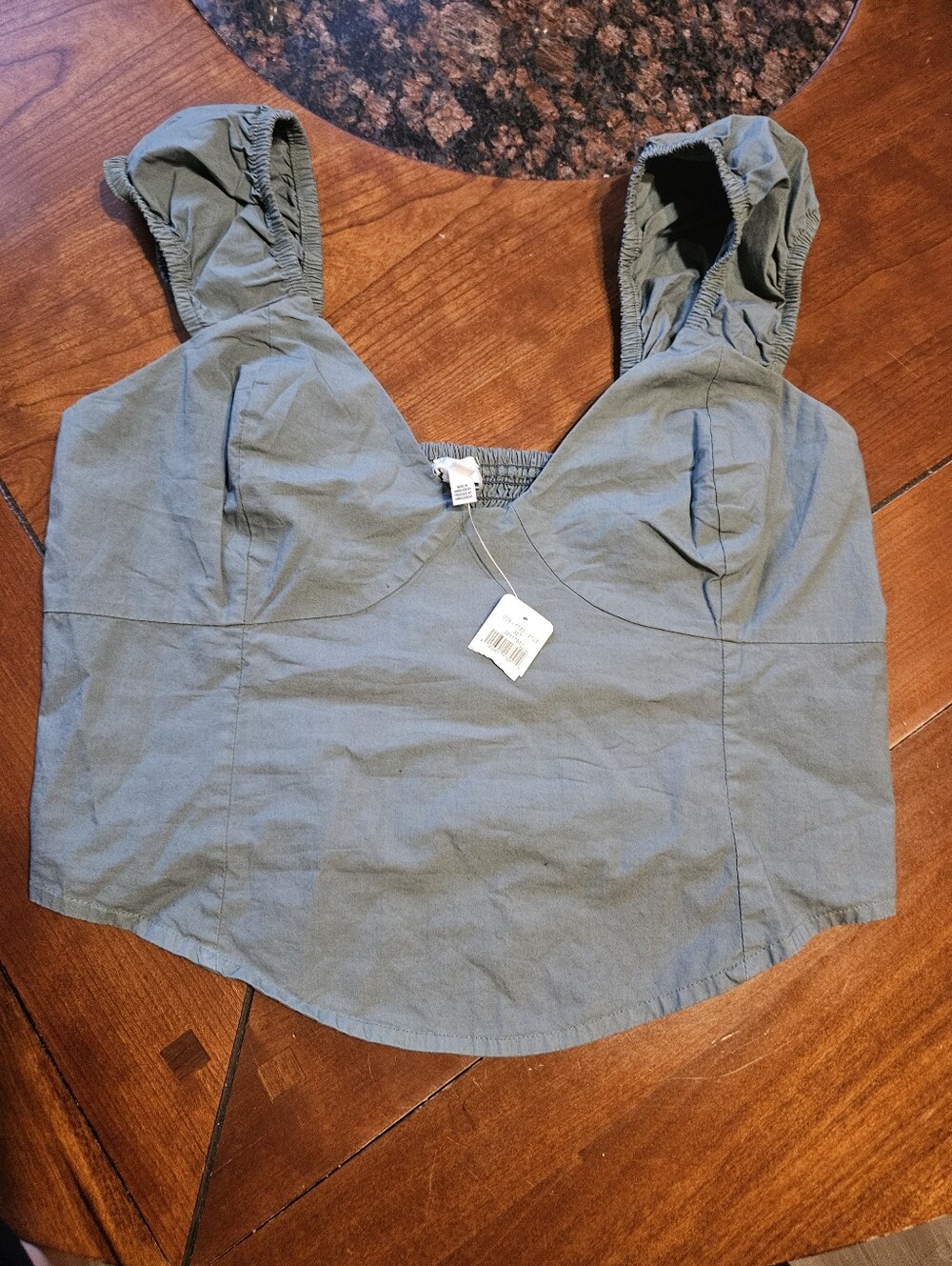 NWT Olive Green Puff Sleeve Soft Bustier Crop Top
